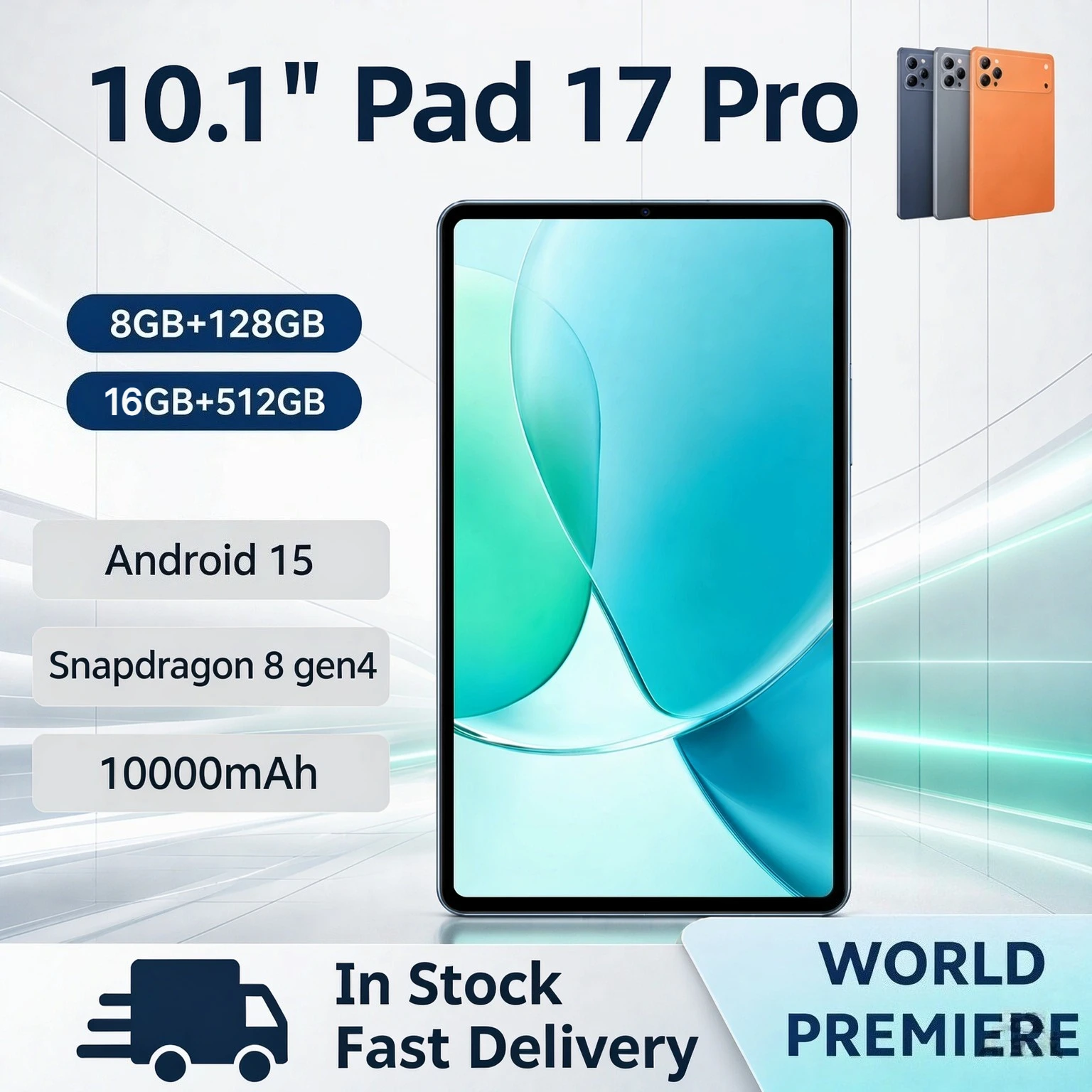 Pad 17 Pro Global Version 4K HD Tablet PC Android 15 12GB+512GB 10000mAh 5G Dual SIM WiFi Bluetooth Gaming Study Tablet