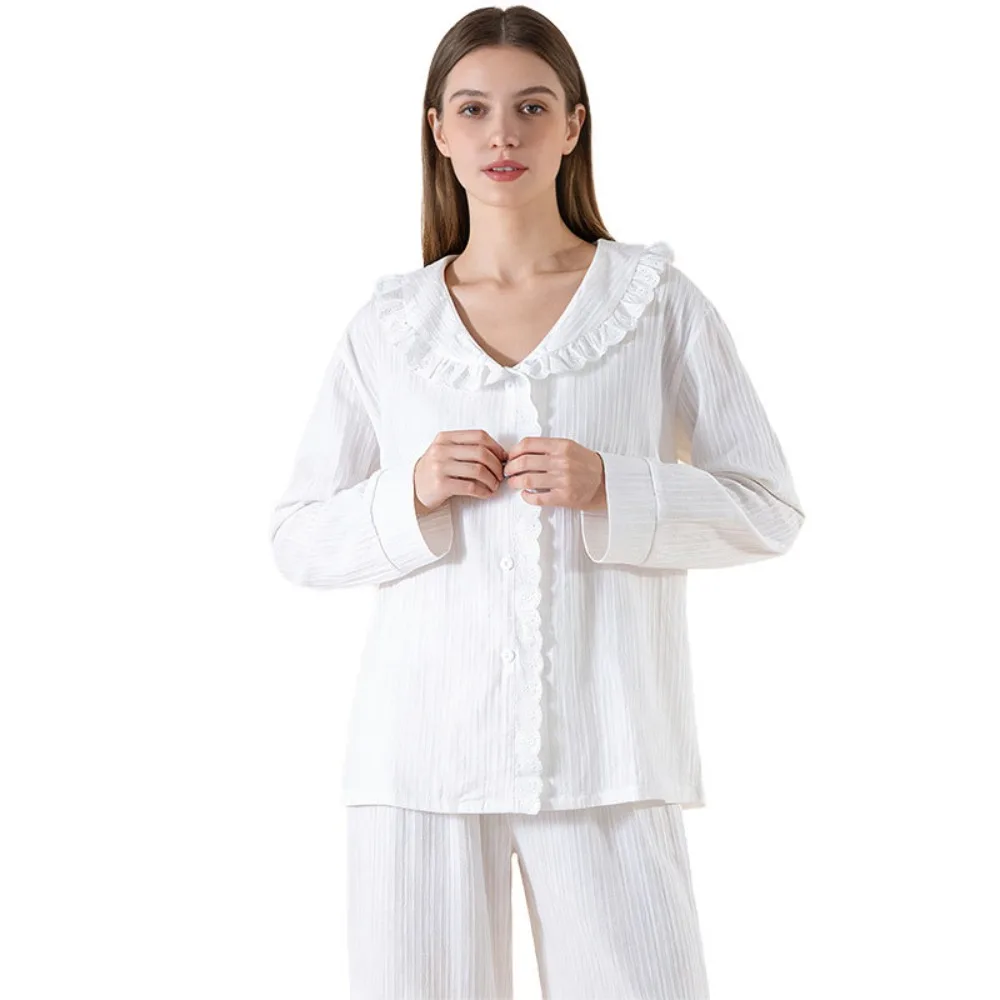 Long Sleeve Pajamas for Woman Nightwear Pyjama Spring Autumn 100% Cotton Princess Sleepwear for Sleeping Women's Home Clothes