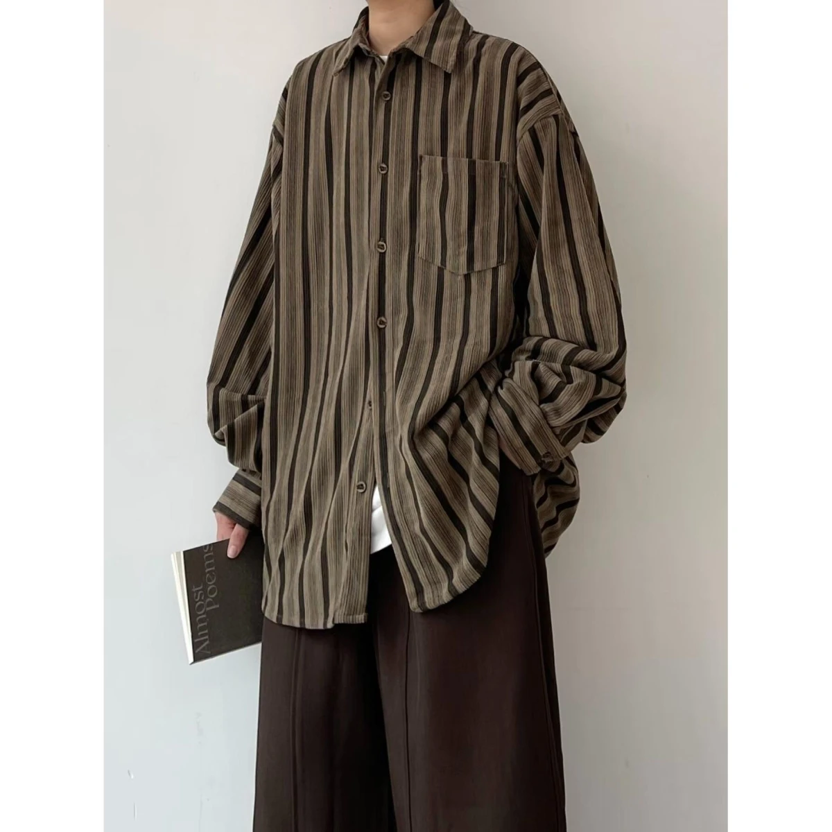 

Menate, осень-зима, мужской ретро ореховый цвет в полоску, длинный свек, повседневный, универсальный, базовый, легкий шнур из полиэфирного волокна