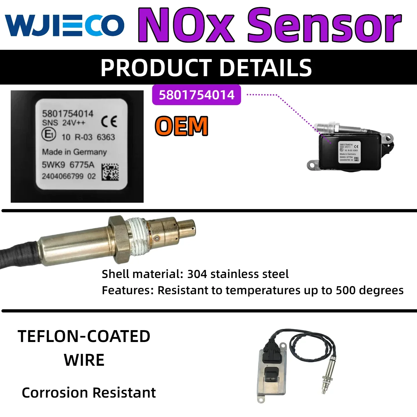 5801754014 5WK96775A 5801627703 5WK9677 مستشعر أكسيد النيتروجين لعادم الديزل يناسب الديزل IVECO STRALISAD190S33 2009-2016 سنة