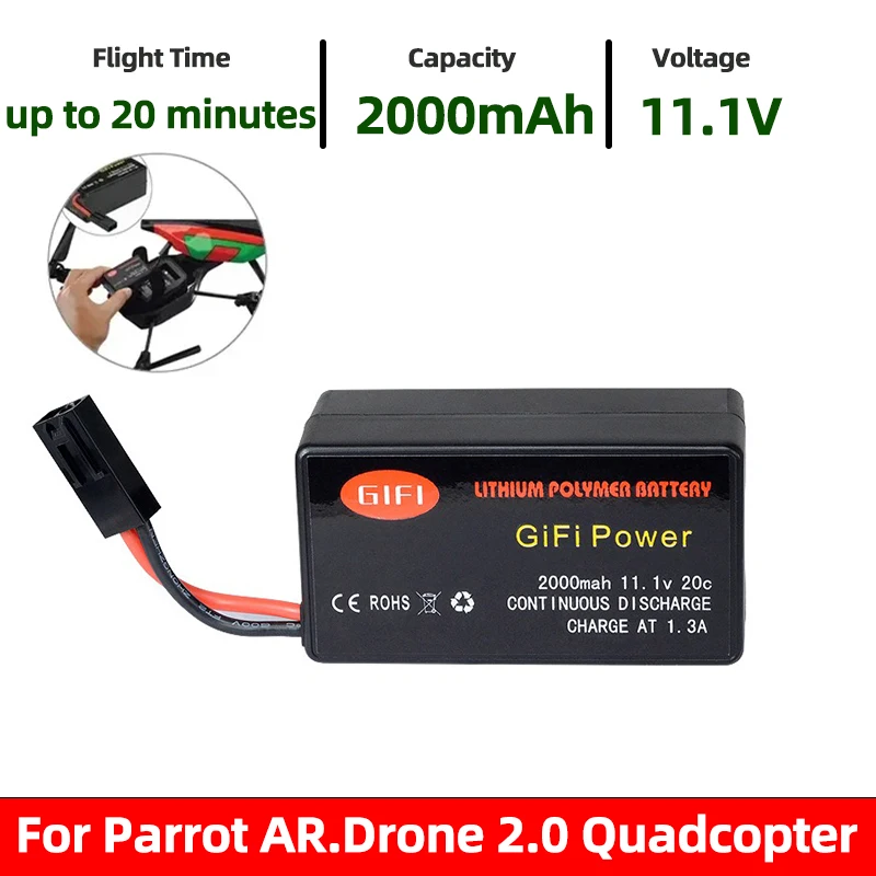 

Parrot Drone Battery For Parrot AR.Drone 2.0 11.1V 2000mAh Parrot AR Drone 2.0 Quadcopter Lipo Battery Flight Time up to 20 mins