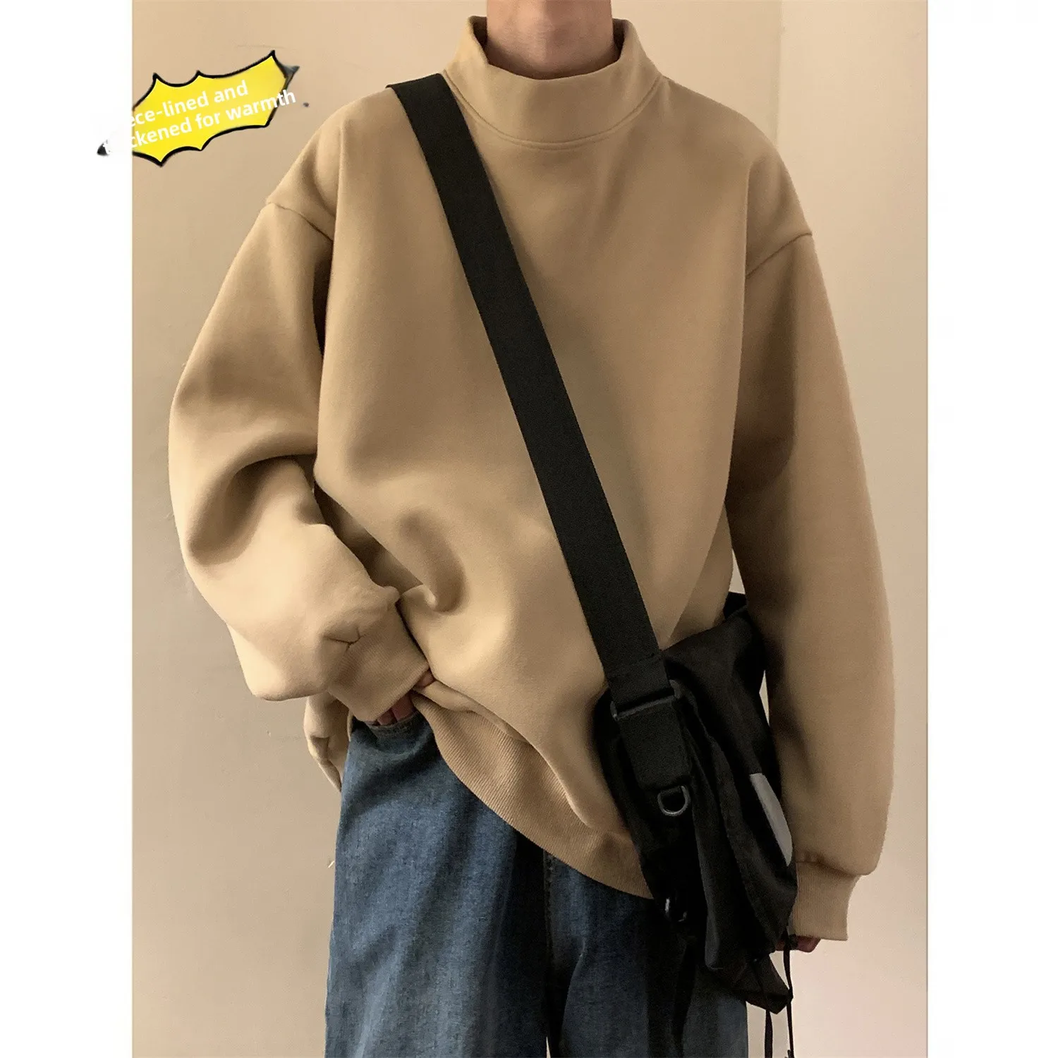 

Мужской вязаный свитер с высоким воротником, на флисовой подкладке, утепленный, однотонный, базовый, для повседневной носки, зимний, теплый