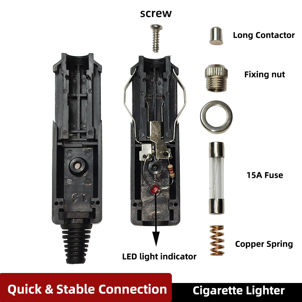 12V Cigarete Light Male Plug with Lead Car Power Adapter Auto Accessories with Led Light 15A Fuse For Car Van Vehicle Motor