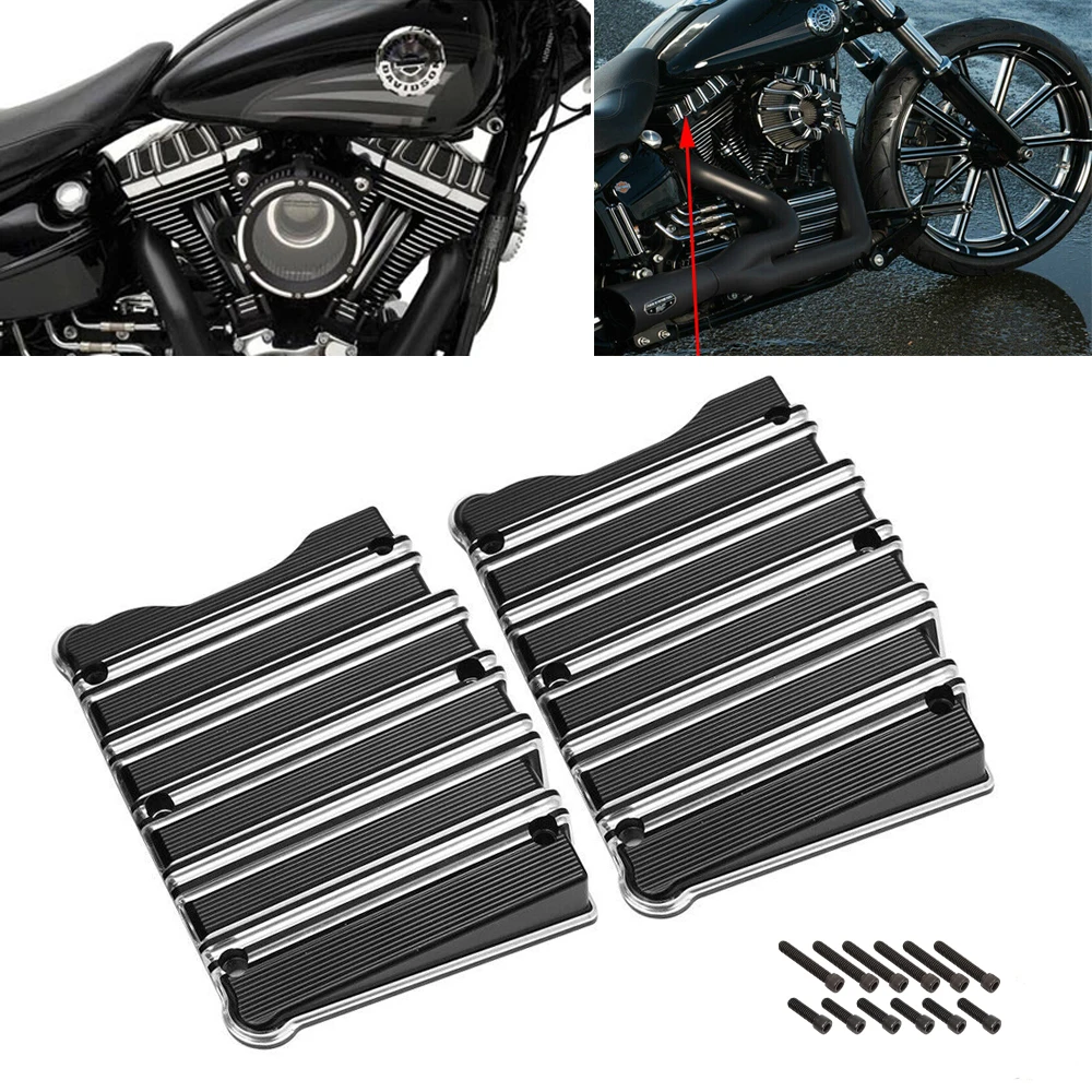 

Motorcycle Pair Black CNC Aluminum Top Rocker Box Covers For 1999-2017 Harley Twin Cam Dyna Softail