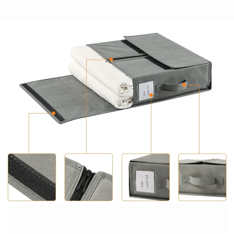 1 قطعة ملاءة سرير المنظمون تخزين صندوق قابل للطي لخزانة الكتان طقم سرير الحاويات لبطانية المعزي وسادة مكعب مع الفوز #4