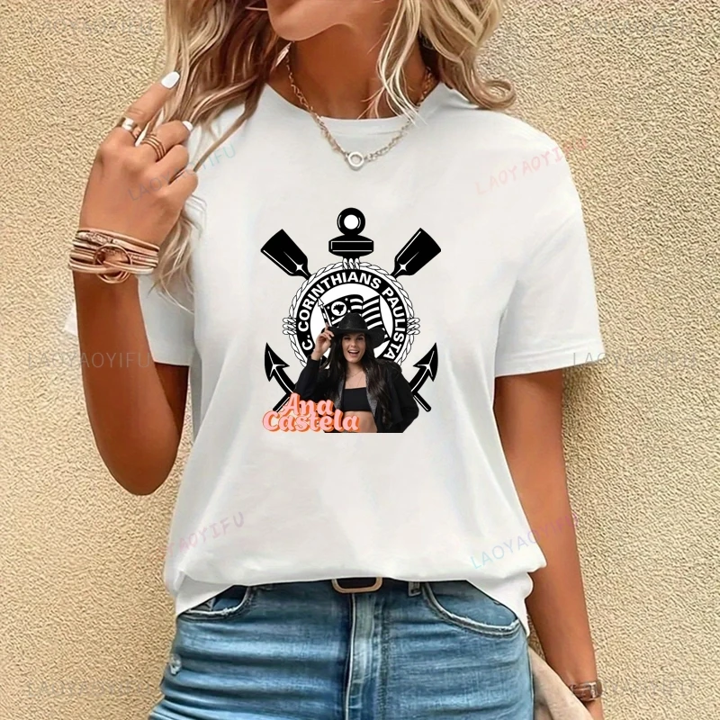 Famous Singer Ana Castela Classic Poster Print Women's Fashion T-shirt, Everyday Casual Cotton T-shirt, Women's Pop Shirt