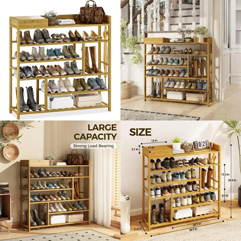 

Front Door Bamboo Shoe Organizer with Storage Box - Free Standing Cabinet for Shoe Storage