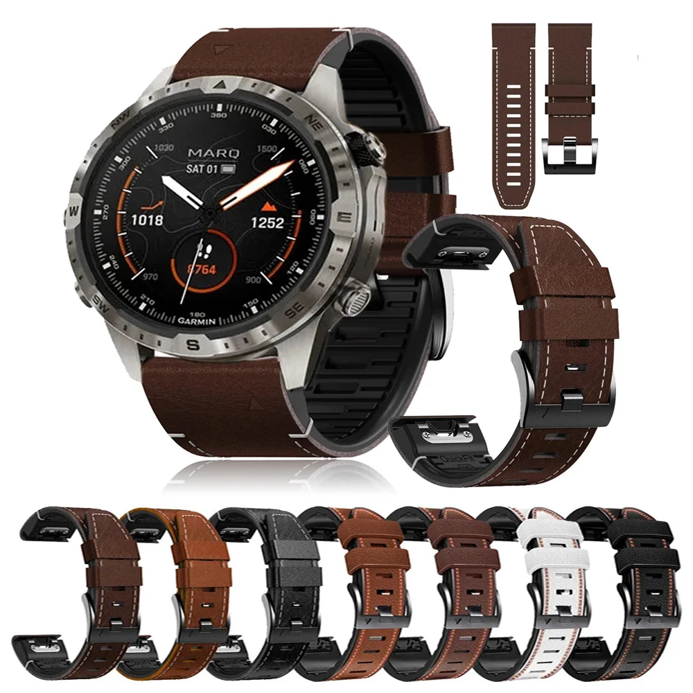 QuickFit 26 22mm Leather Silicone Watch Strap For Epix Gen 2 Smartwatch Band For Garmin Fenix 6X 6 7X 7 Pro 5X 5 Plus Bracelets