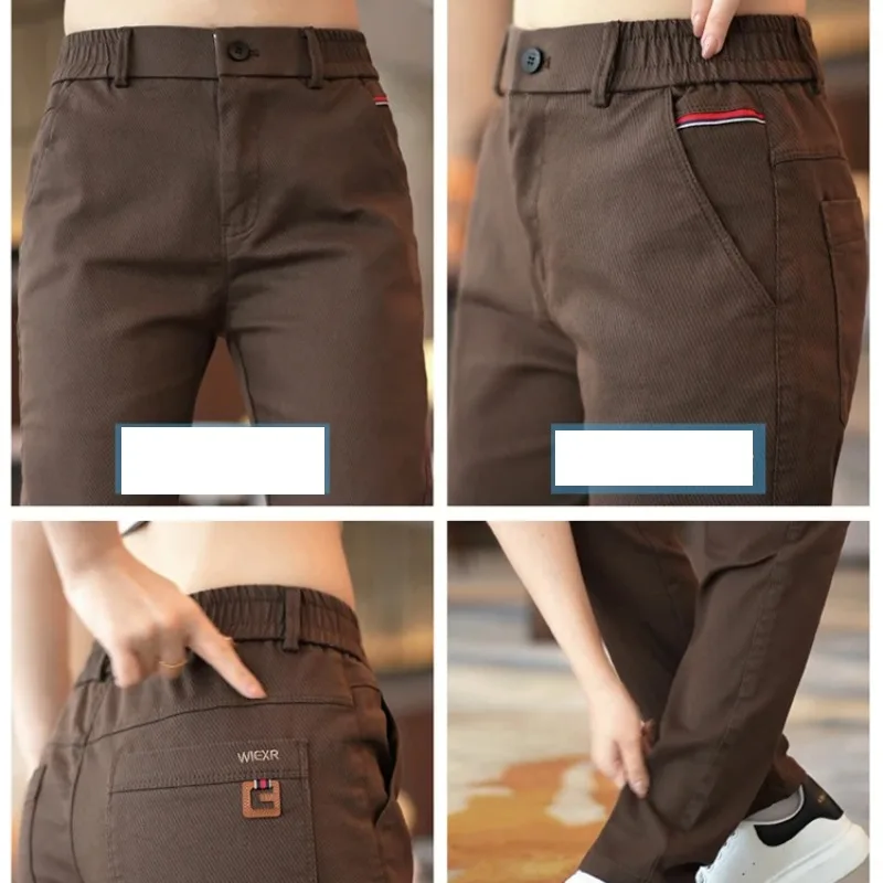 Spring Autumn Men's Pockets Letter Embroidered Button Zipper High Waisted Solid Casual Small Foot Sports Trousers Vintage Pants