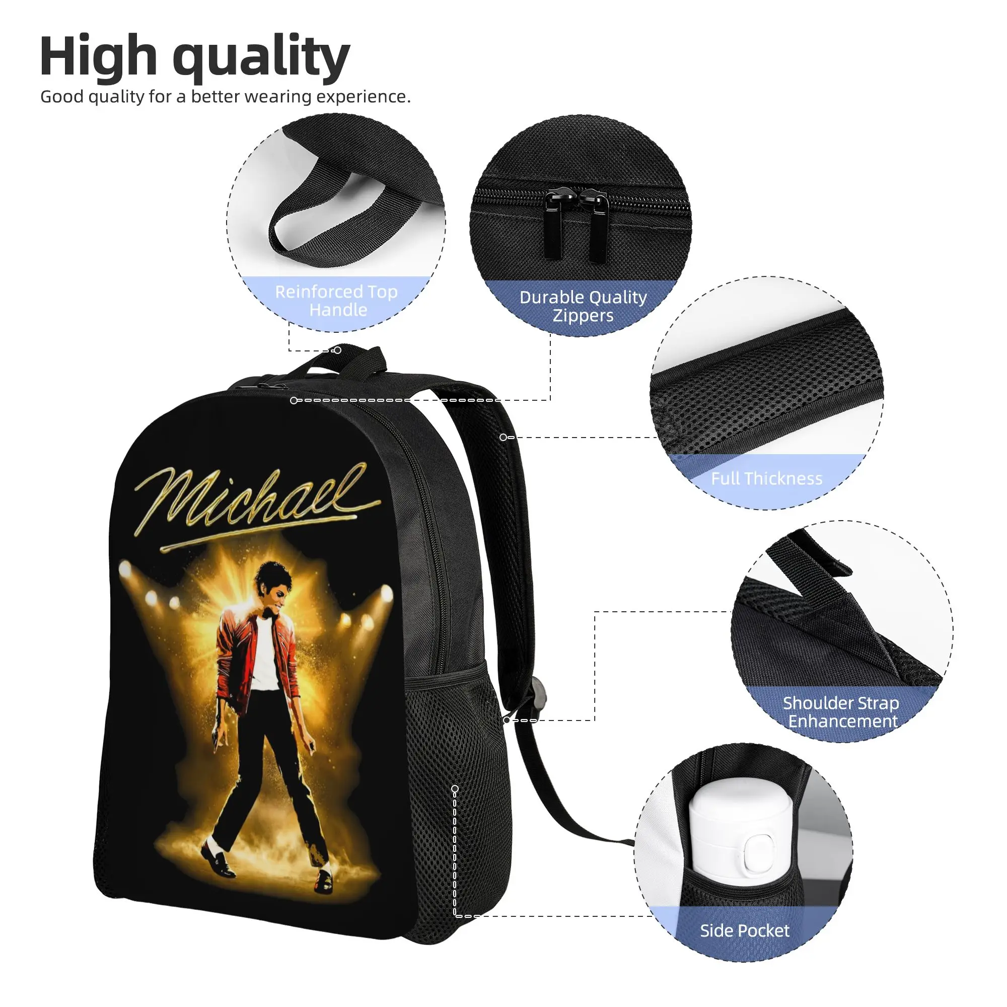 MJ King of Pop Halftone Michaels Jacksons Backpack for Men Women  Student Hiking Travel Daypack  Laptop Computer Shoulder Bag