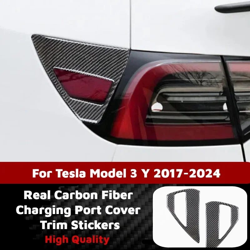 Real Carbon Fiber Charging Port Cover Trim Stickers for Tesla Model 3 Y 2017-2024 Car Exterior Decor Retrofitting Accessories