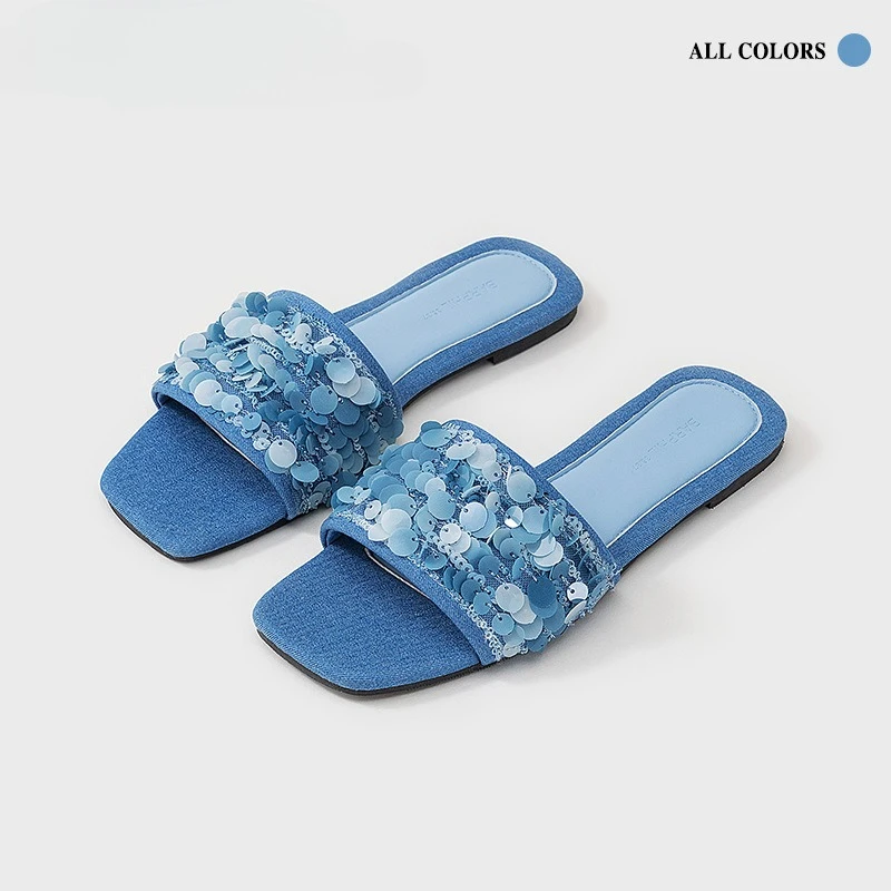

Женские джинсовые сандалии, весна-лето 2021, новые домашние нескользящие шлепанцы, женские сандалии, элитные женские тапочки, лоферы