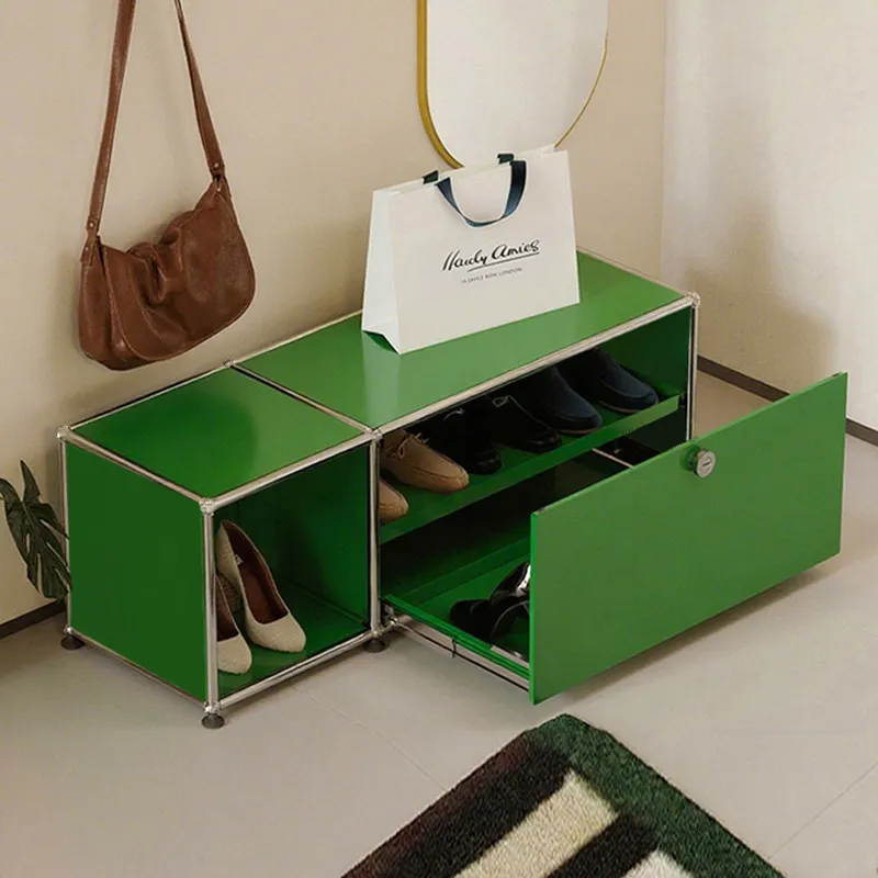 Medieval stainless steel module combination shoe cabinet minimalist style household integrated storage chest cabinet storage