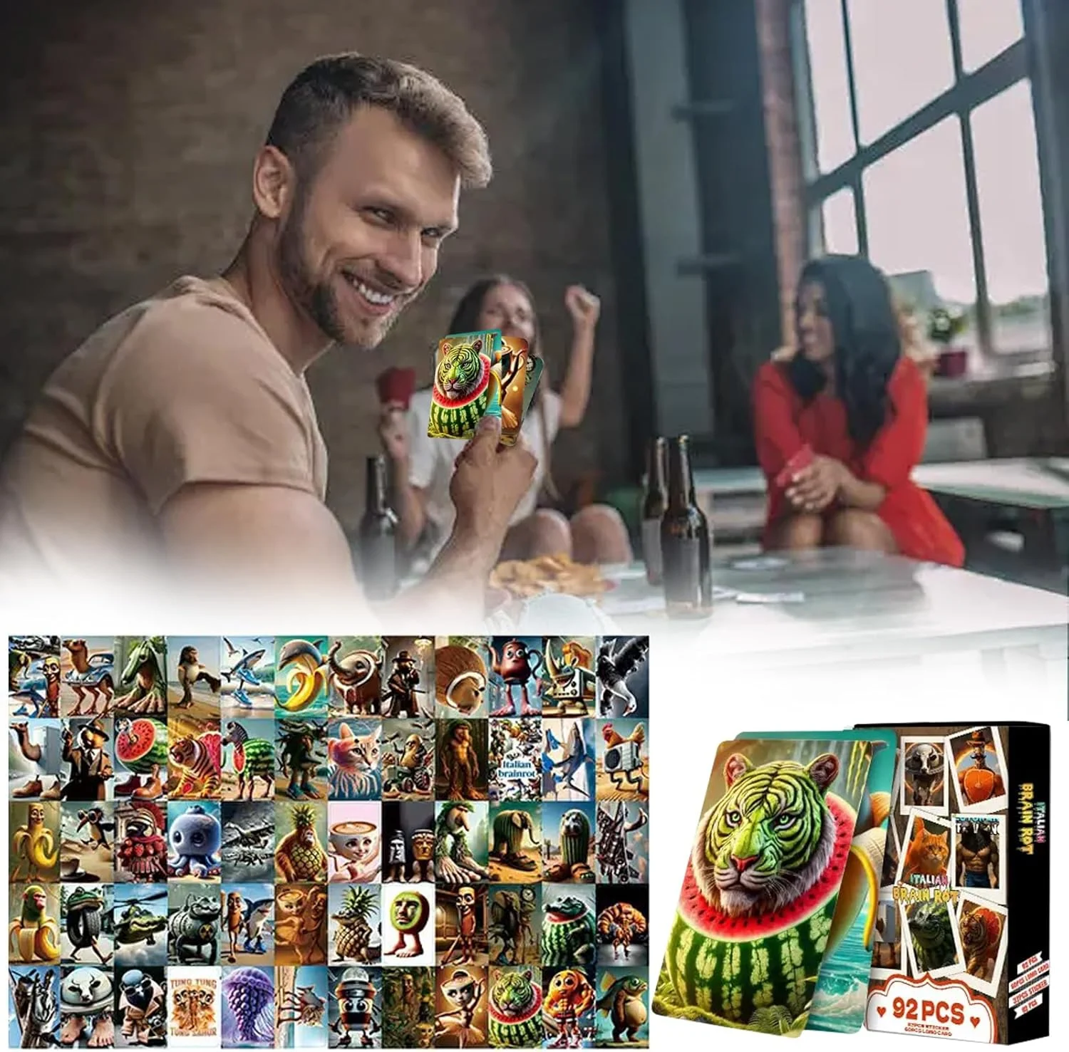 การ์ดอิตาเลียนบราวน์ร็อต 92 ชิ้น พร้อมสติกเกอร์ ตุง ตุง ตุง ซาฮูร์ ทราลาเลโร ทราลาลา การ์ดสะสม ของเล่นคลาสสิก ของขวัญวันเกิด