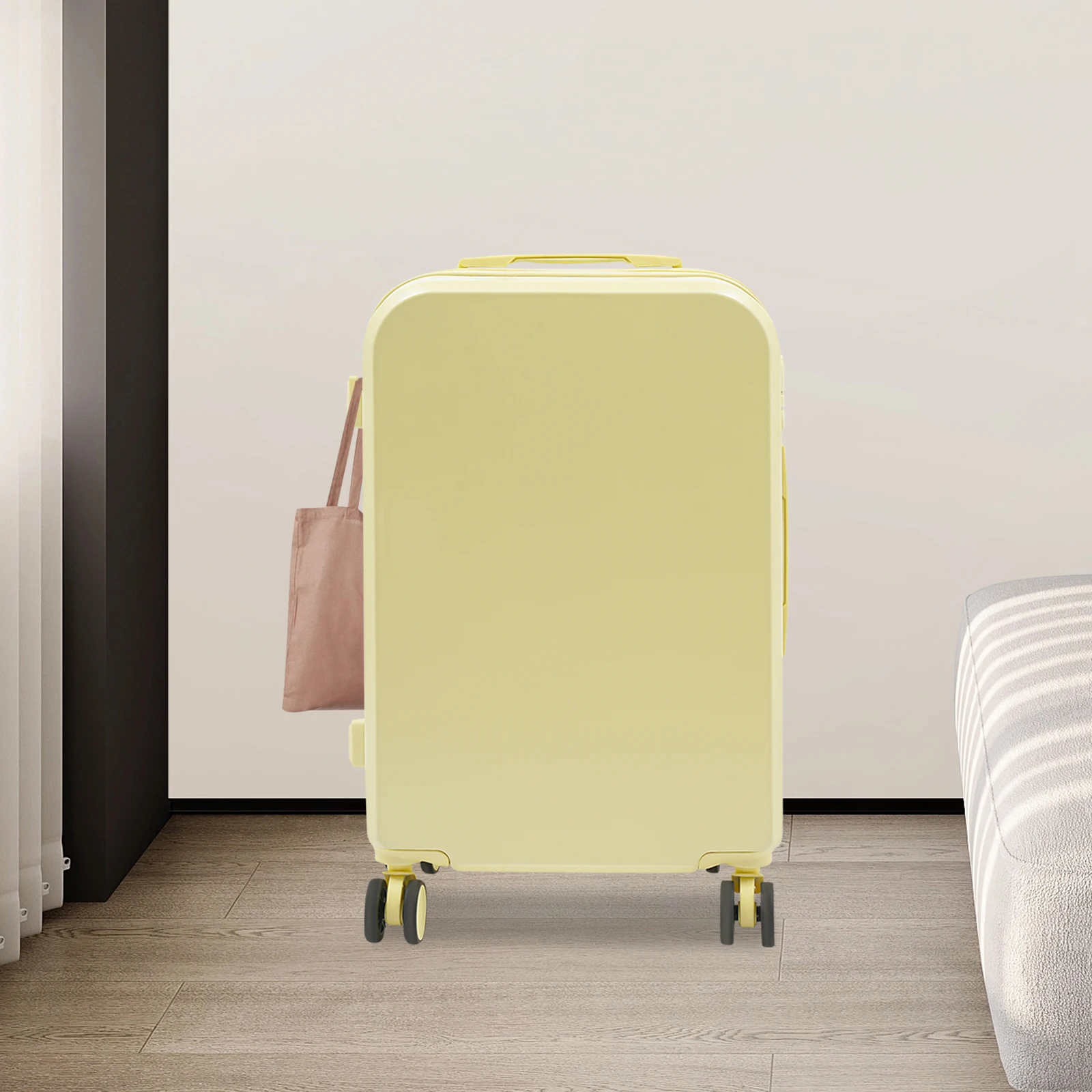 

24" Light Yellow ABS Suitcase,Suitcase with 998 Cup Holder, Rectangular Freestanding 4 * Wheels Load 45kg for Vacation,Trips