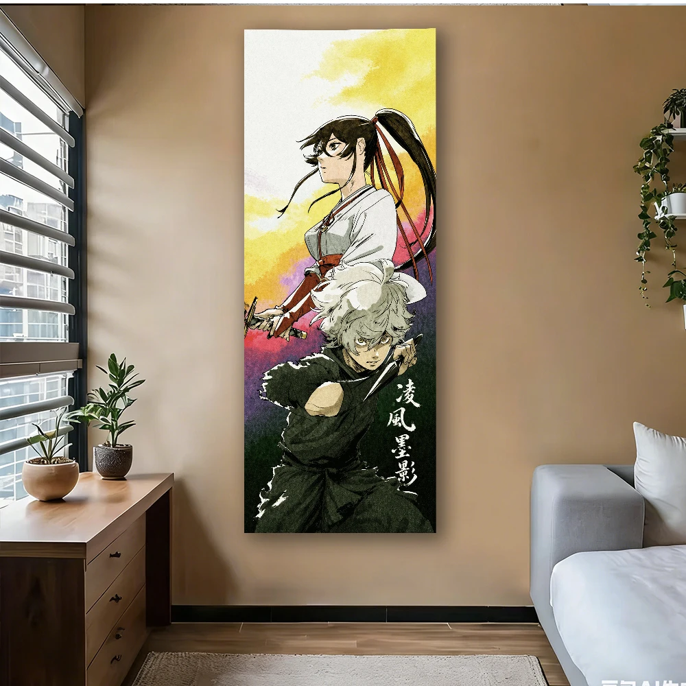 Japanese Ink Style Anime Tapestry Vertical Wall Art Flat Print Fabric Poster for Teen Boy Room Man Cave Office Decor