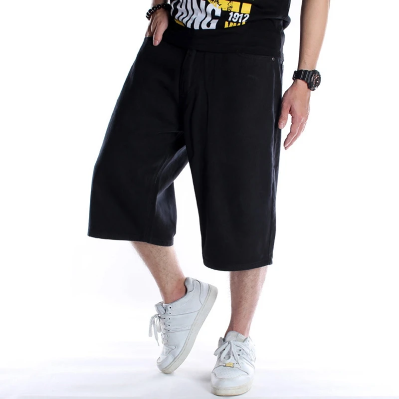 Summer new plus size casual hip hop denim shorts 46 44 42 40 fashion men's trend loose cropped pants plus size solid color pants