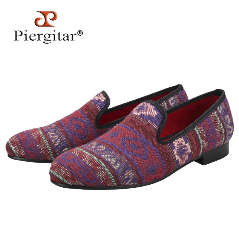 Piergitar 2025 New Bohemian National Style Knitted Fabric Men's Classic Loafers Daily Flats For Party&Banquet Slip-On Moccasins