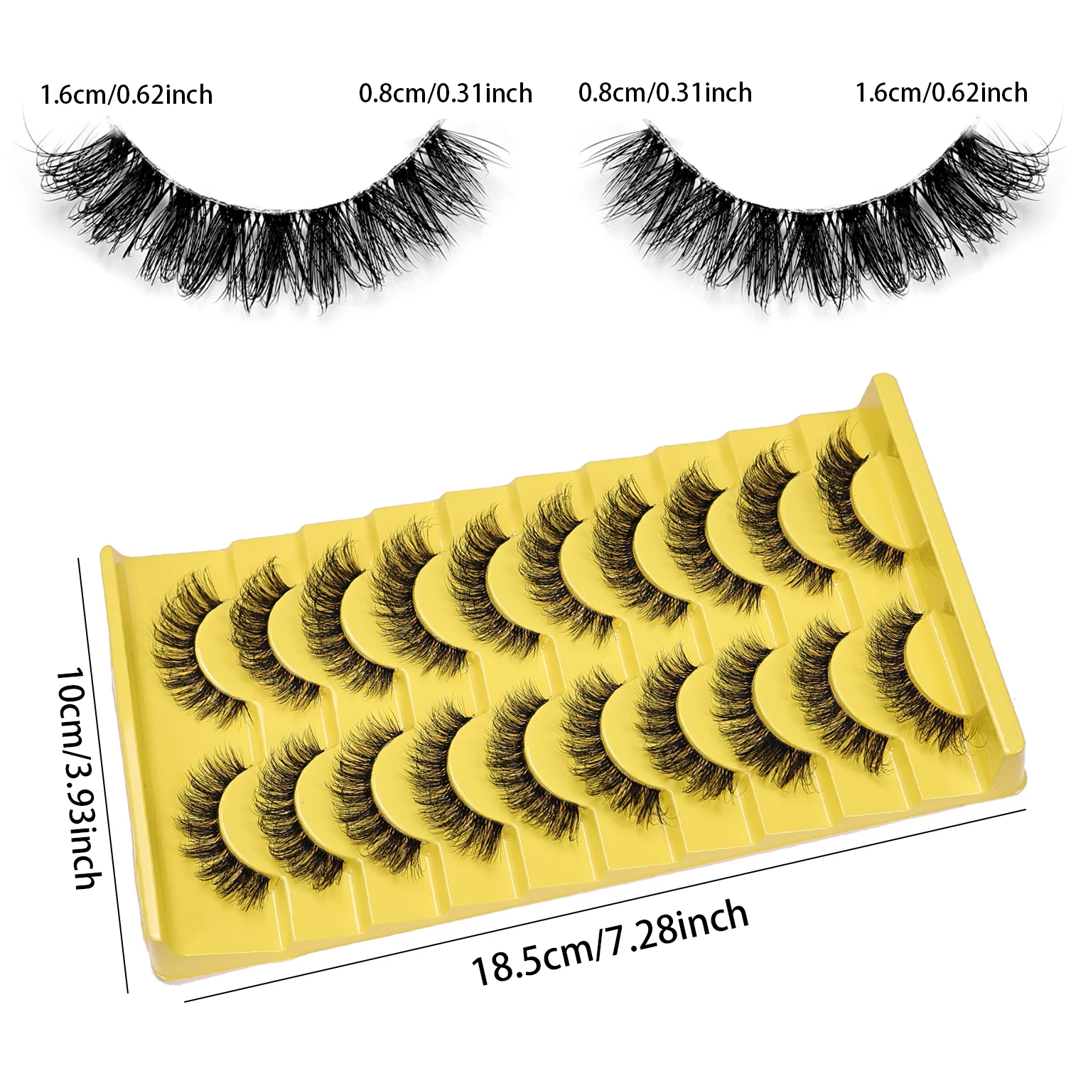 10 Paar natürliche, flauschige Wimpern mit transparentem Band, russisch gestreifte Wimpern, geeignet für alle Gelegenheiten