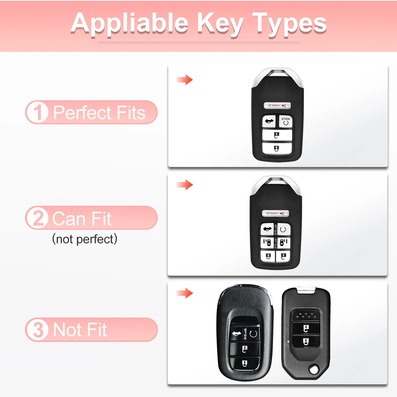 for Hond Key Fob Cover with Keychain, Pink Soft TPU Key Case Protection Fit for Accord Civic CRV Pilot Odyssey Smart Key Holder