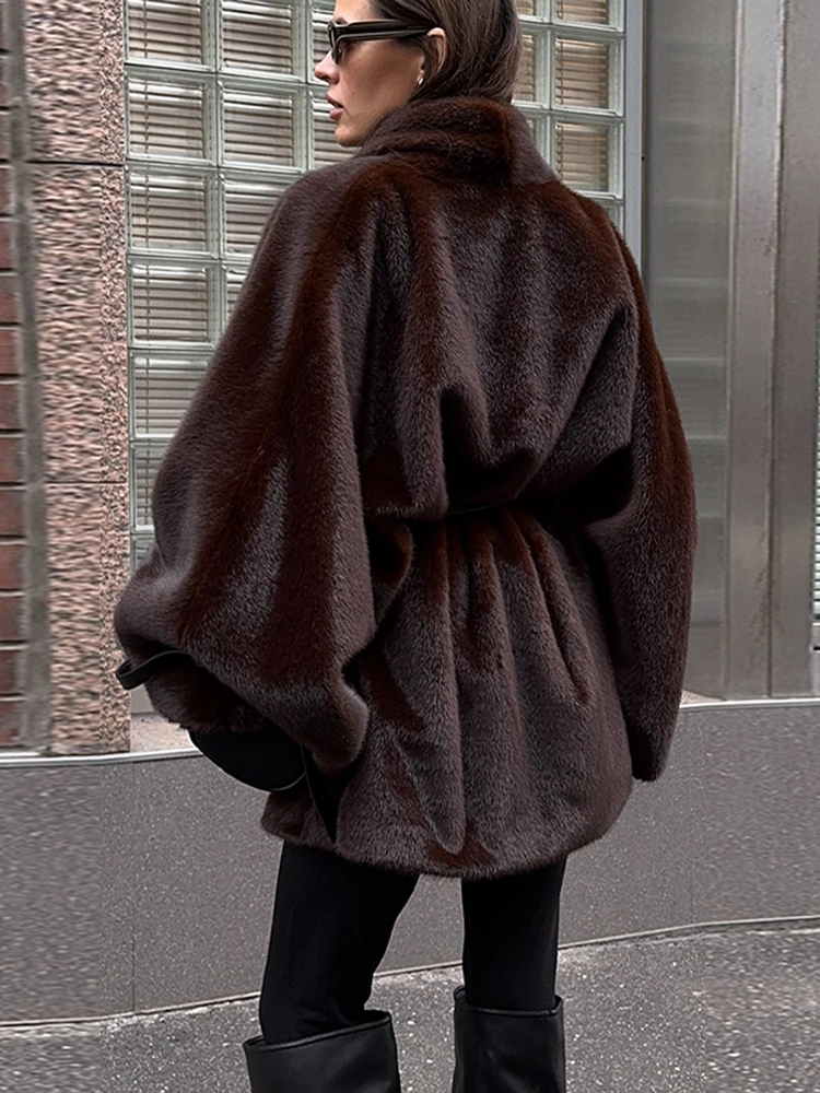 Faux Fur Belts Fur Collar Jacket Women Thicken Warm Furry Luxury 2026 Winter Female Coat Casual Street Fluffy Ladies Outwear