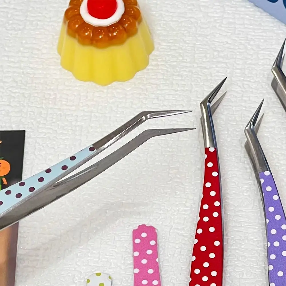 Stainless Steel Curved Stickers Tweezers High Precision Polka Dot False Eyelash Tweezers Anti-static Eyelash Curler