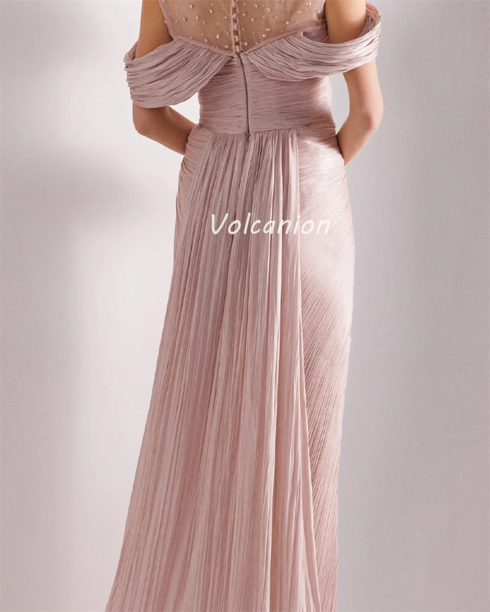 Customized Modern Style Sparkle Organza Draped Pearl Button Rhinestone Straight Scoop Neck Long Dresses Bespoke Occasion Dresses
