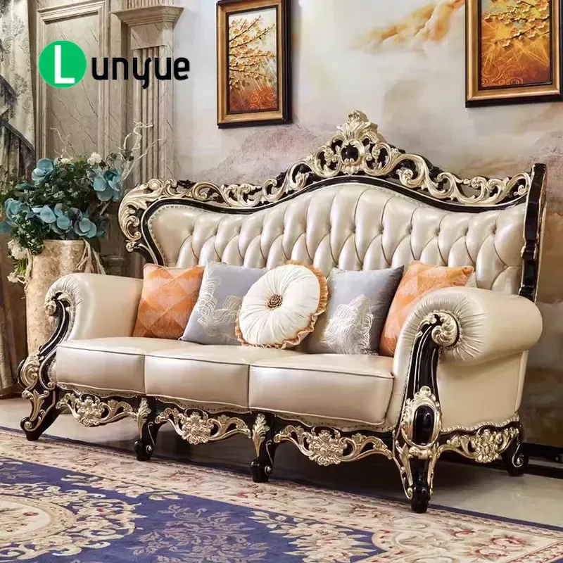 European  Leather Sofa Set 1 2 3 Seater Solid Wood Frame Living Room Furniture Apartment Home Decor