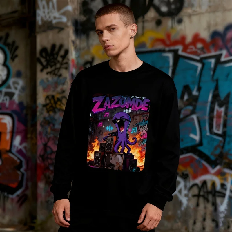 

ZAZOMDE 2025, мягкая дышащая хлопковая футболка с длинными рукавами для дизайна мультяшного осьминога, удобный топ унисекс на осень