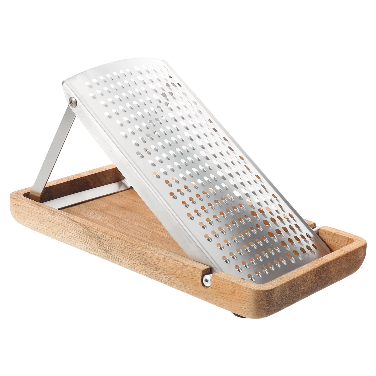 Cheese Grater Stainless Steel Box with Wooden Container Multipurpose Handheld Kitchen Graters for Citrus Zester Vegetable