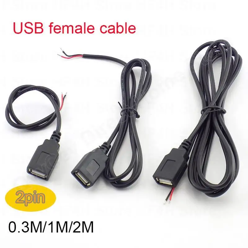 0.3m/1m/2m kabel zasilający 2 Pin USB 2.0 kobieta mężczyzna 4 przewód pinowy Jack ładowarka przewód ładujący złącze przedłużające DIY 5V linia