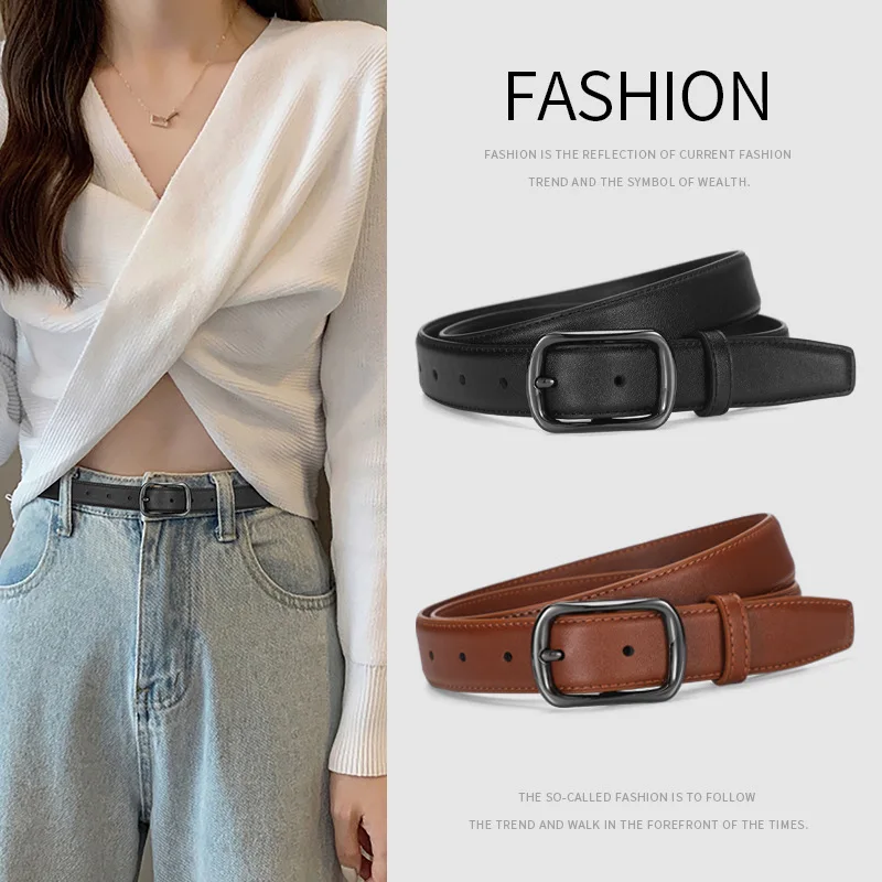 Luxury Belt Women's Belt Leather 2023 New Versatile Women's Matching Jeans Premium Feel Needle Button Black