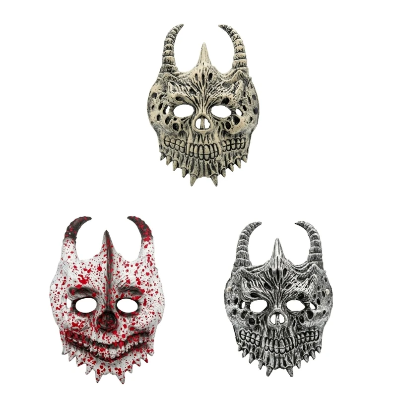 DXAE Halloween Horned Skull Mask with Full Face Coverage Eye Openings Nose Cutout for Seasonal Party Wear