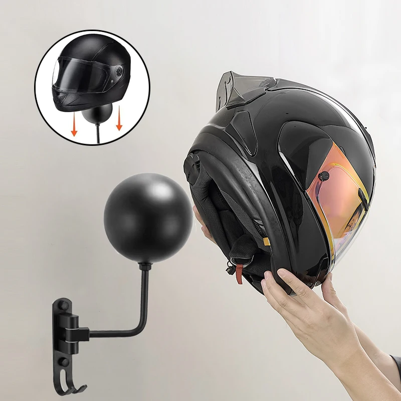 

Black Motorcycle Helmet Holder Wall Mounted Drilling Helmet Hanger 180° Rotation With 2 Hooks Display Racks for Bike Baseball