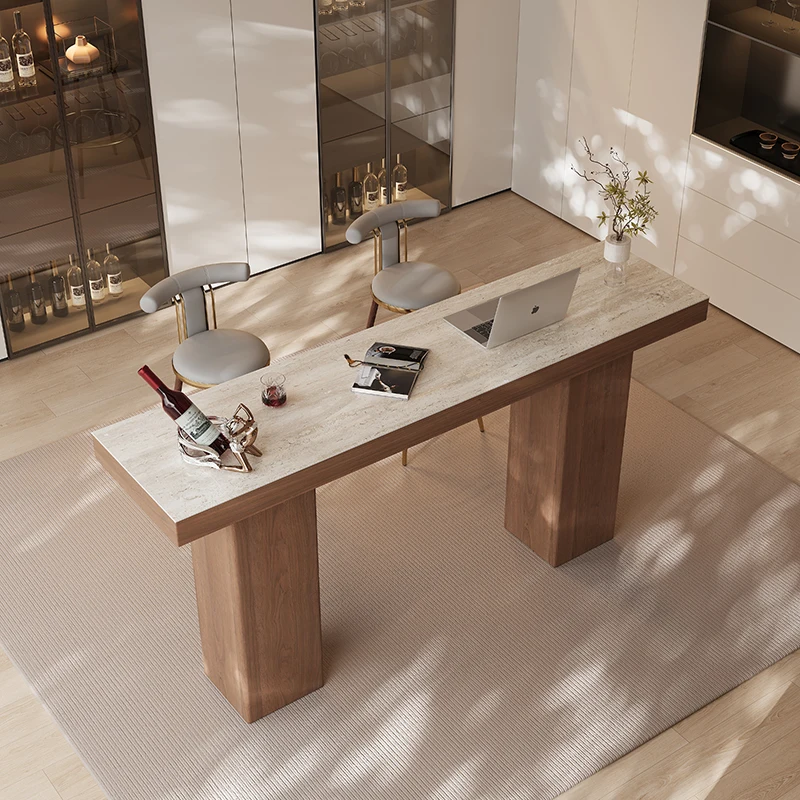 A Travertine slate bar table home partition integrated walnut high table