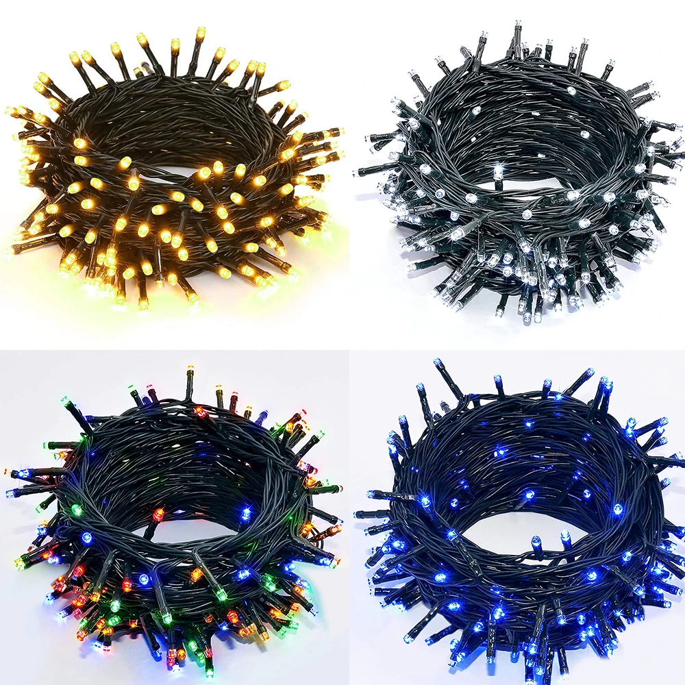 Christmas Flashing LED String Lights Green Wire Remote Control Outdoor Indoor Fairy Light Xmas Tree Party Decor Timer Waterproof