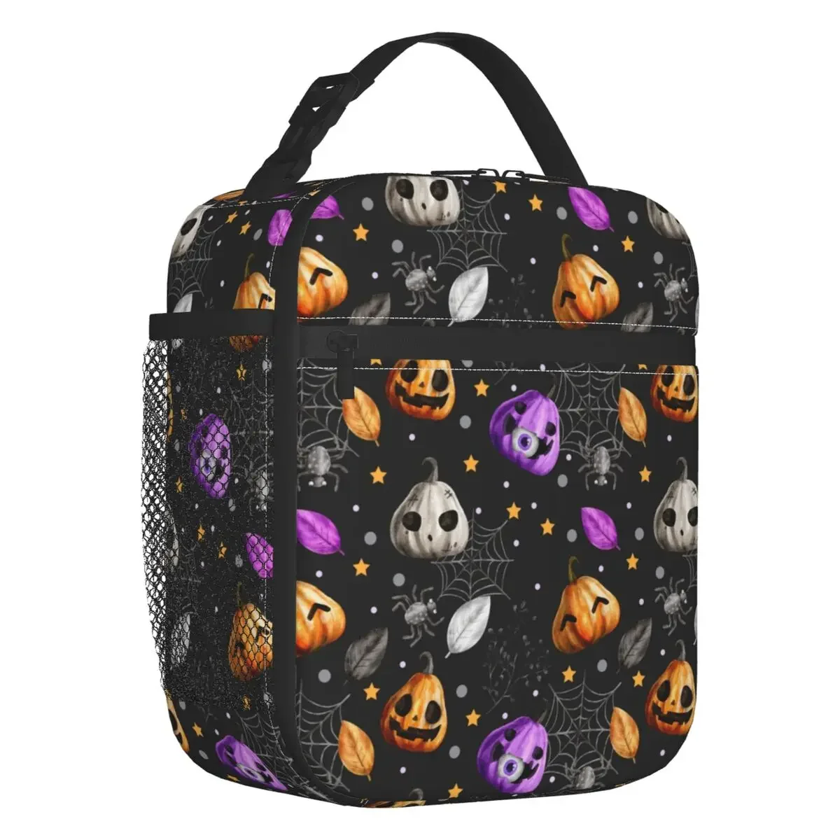 Halloween Pumpkin Bats Pattern Thermal Insulated Lunch Bag Women Portable Lunch Container for School Office Outdoor Food Box