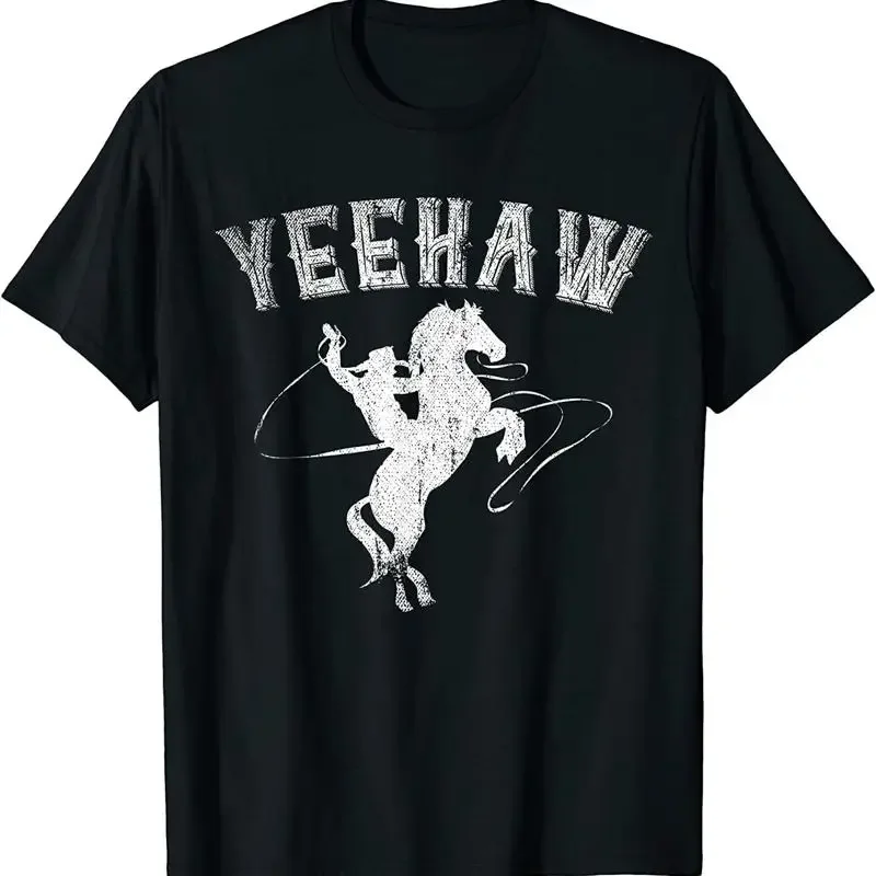 New Limited Funny Western Horse Bull Riding Rodeo Yeehaw Cowboy T Shirt