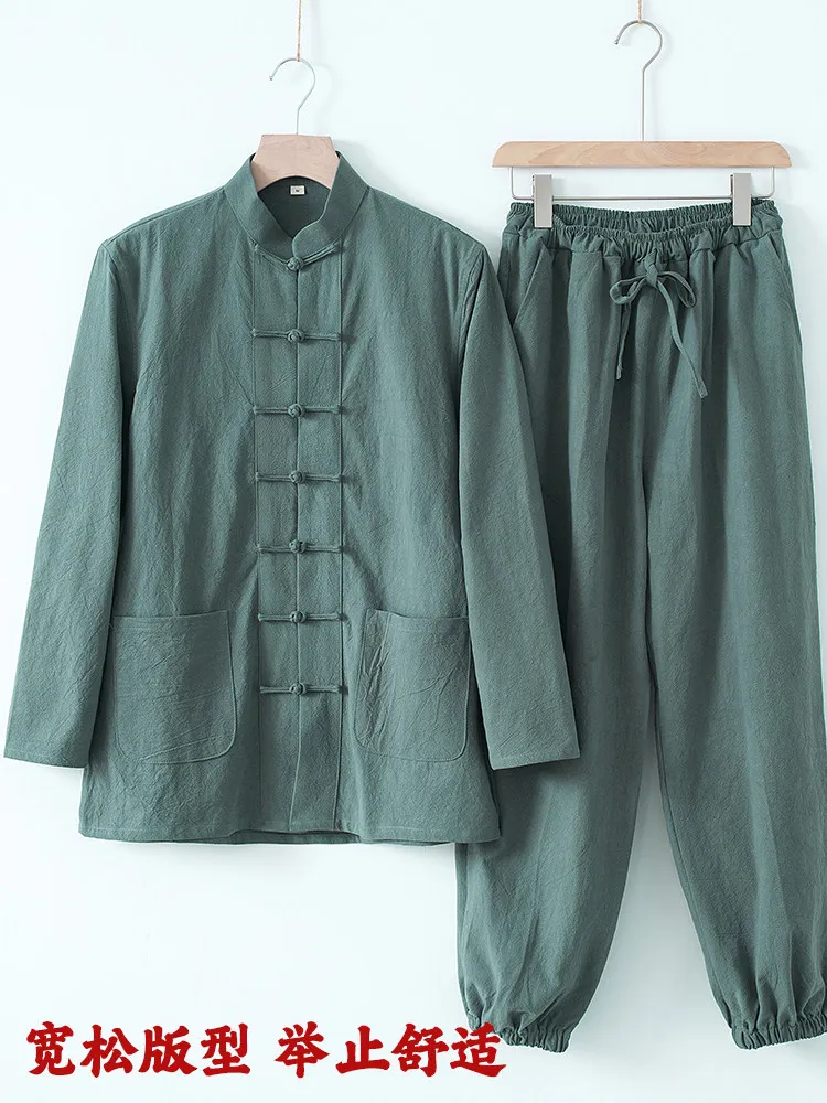 Men's Chinese Style Linen Zen Robe Set, Tea Ceremony & Meditation Wear, Retro Tang Suit Hanfu Outfit