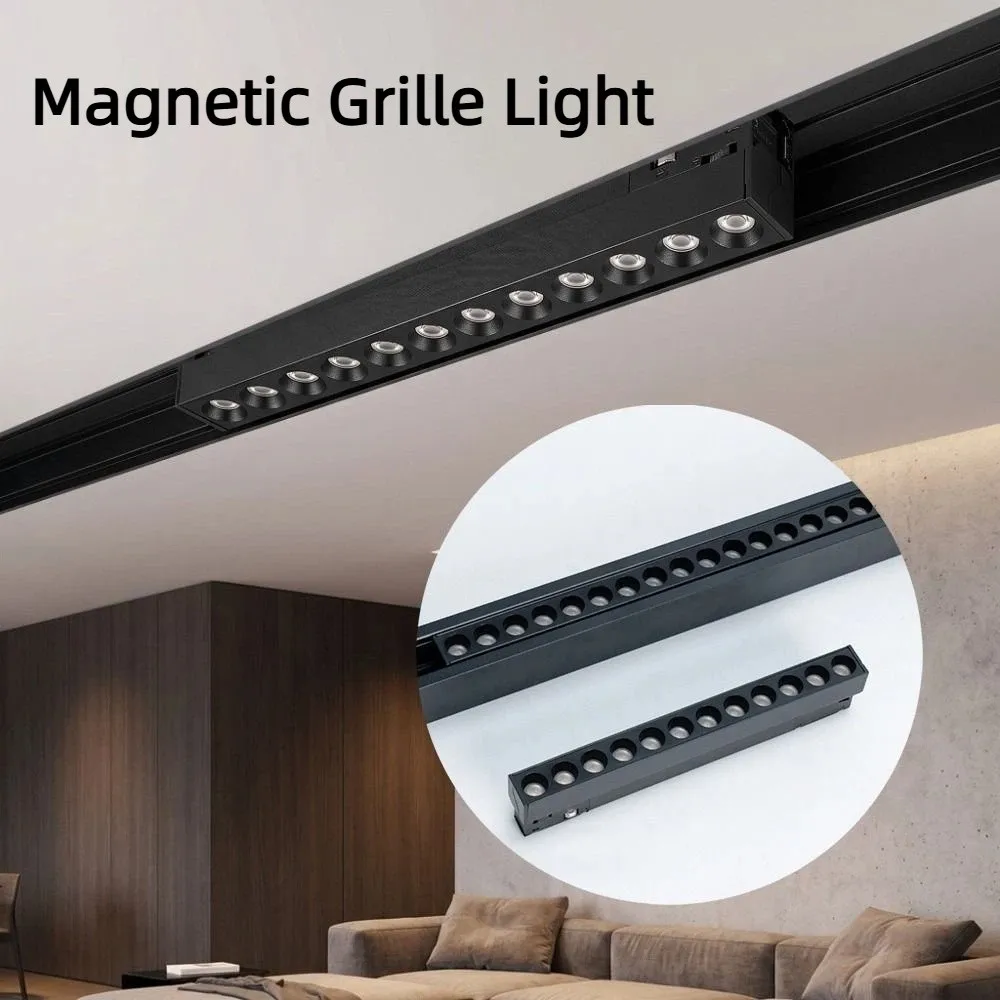 48V Intelligent Magnetic Grille Light Track Light Recessed Rectangle Linear Grille Light Dimmable Guide Lamp Long track lighting
