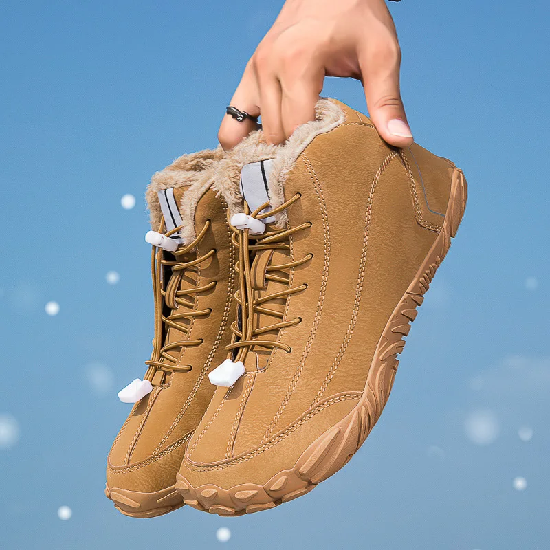Botas de senderismo de algodón de caña alta para hombre, botas de nieve para invierno, con forro polar, cálidas, antideslizantes, impermeables, ideales para caminar al aire libre.