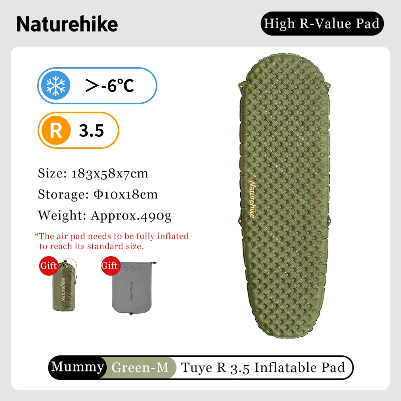 Naturehike Opblaasbare Campingmat 3.5 R-Value Ultralight Slaapmatje 20D Nylon TPU Luchtbed voor Wandelen Backpacken