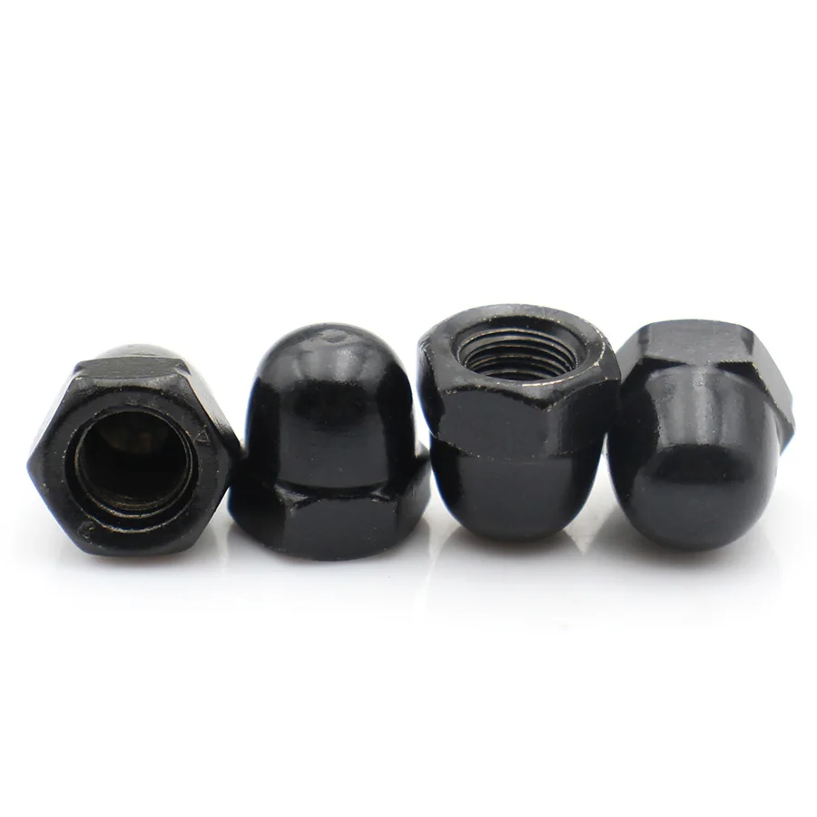 10pcs M3 M4 M5 M6 M8 M10 M12 Black Carbon Steel Hex Nut Acorn Cap Nuts Dome Head Closed End