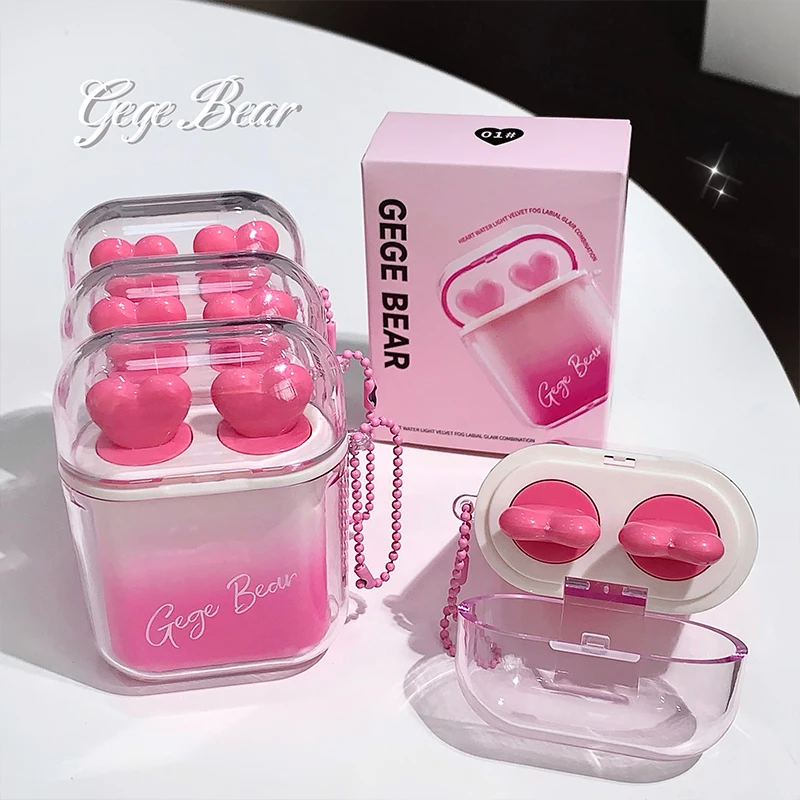 GEGE BEAR Mirror Matte Earphone-Shaped Pendant Lipstick – Hydrating Velvet Matte Lip Glaze Combo Set (Double Packaging)