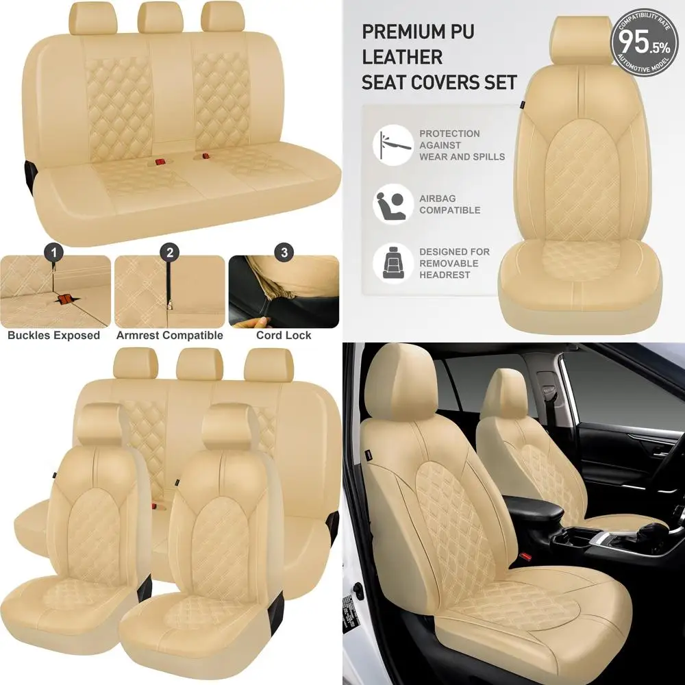 

Luxury PU Leather Car Seat Covers Full Set-Waterproof Seat Protectors with Split Bench Seat Covers for Cars-Universal Cars Inter