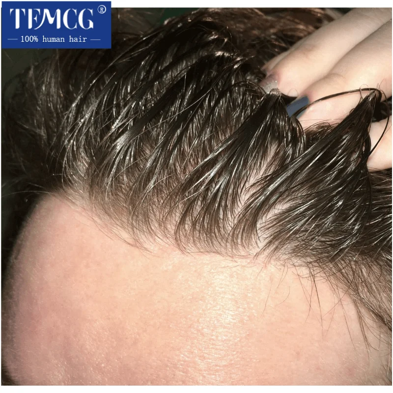Male Hair Prosthesis Invisible Hairline With Ultra Thin Skin 0.03mm Toupee Men Wig Human Hair Wig Replacement System Male Wig
