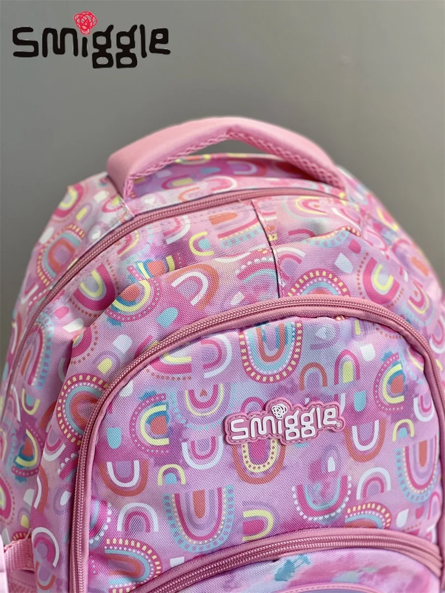 Australian Smiggle backpack children\'s large capacity stationery box pink rainbow backpack elementary school outdoor backpack