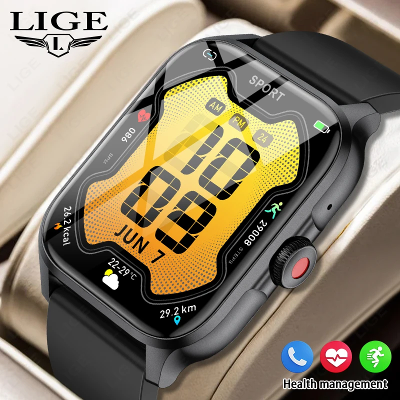 

LIGE Новые Bluetooth-смарт-часы для мужчин 1,85-дюймовый HD-экран, монитор здоровья кислорода в крови, часы для Andrio IOS, спортивные умные часы для женщин
