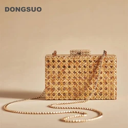 Women Rattan clutch Acrylic Box cane bag Evening Bag For luxury Wedding Party Purse summer Wicker Handbag Designer Quality 2024