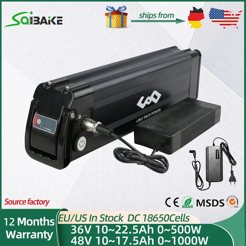 حزمة بطارية ليثيوم السمكة الفضية للدراجات الكهربائية، 36 فولت، 48 فولت، 19.2 أمبير، 17.5 أمبير، 13 أمبير، 18650، 250 وات، 350 وات، 500 وات، 1000 وات، محرك محور